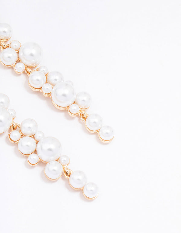 Gold Multi Pearl Drop Earrings