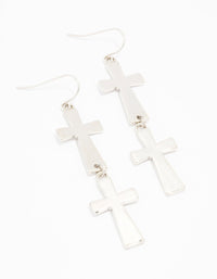 Silver Double Cross Drop Earrings - link has visual effect only
