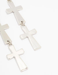 Silver Double Cross Drop Earrings - link has visual effect only
