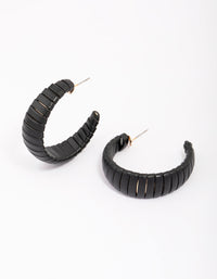Black Faux Leather Wrapped Hoop Earrings - link has visual effect only