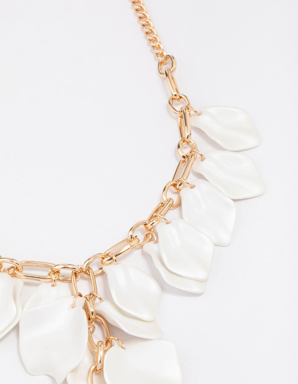 Gold White Iridescent Petal Statement Necklace