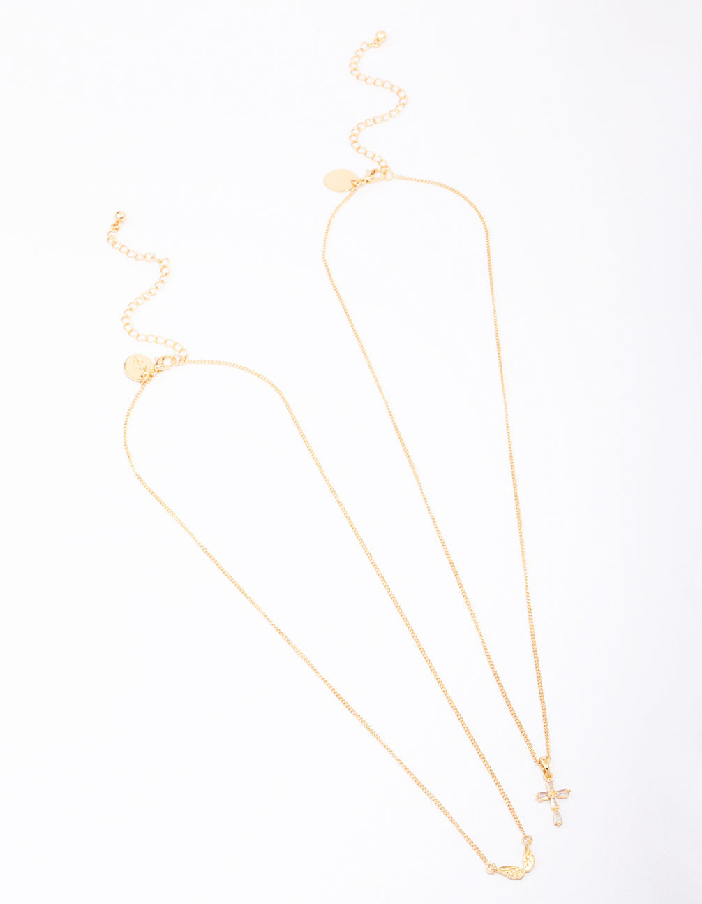 Gold Plated Wings & Diamante Cross Necklace 2-Pack