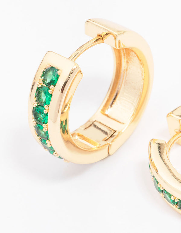 Gold Plated Cubic Zirconia Encased Huggie Earrings