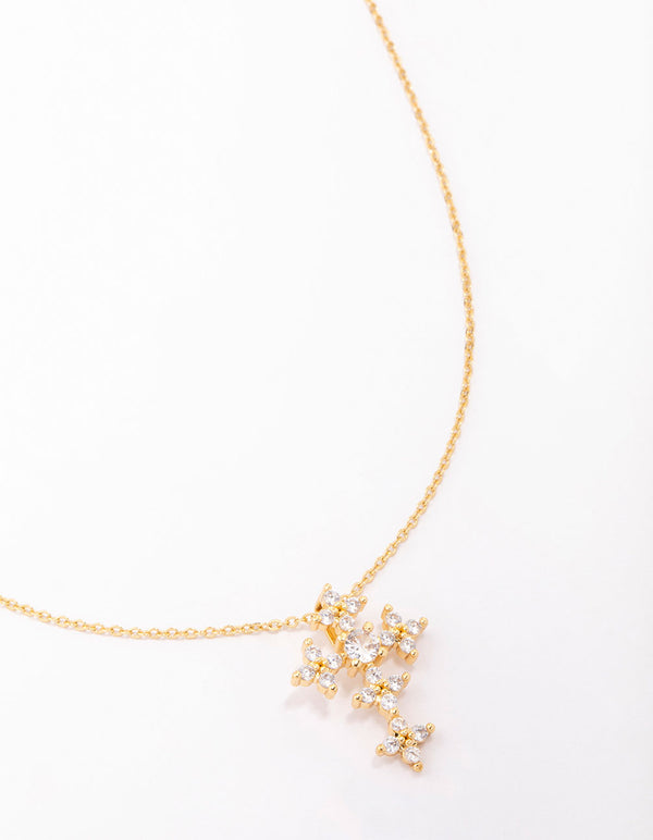 Gold Plated Cubic Zirconia Dolce Cross Pendant Necklace