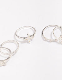 Silver Plated Cubic Zirconia Mixed Leaf Ring 5-Pack - link has visual effect only