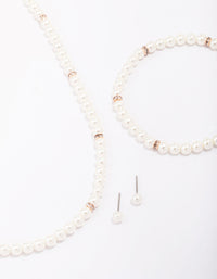 Rose Gold Pearl Necklace, Earrings & Bracelet Set - link has visual effect only