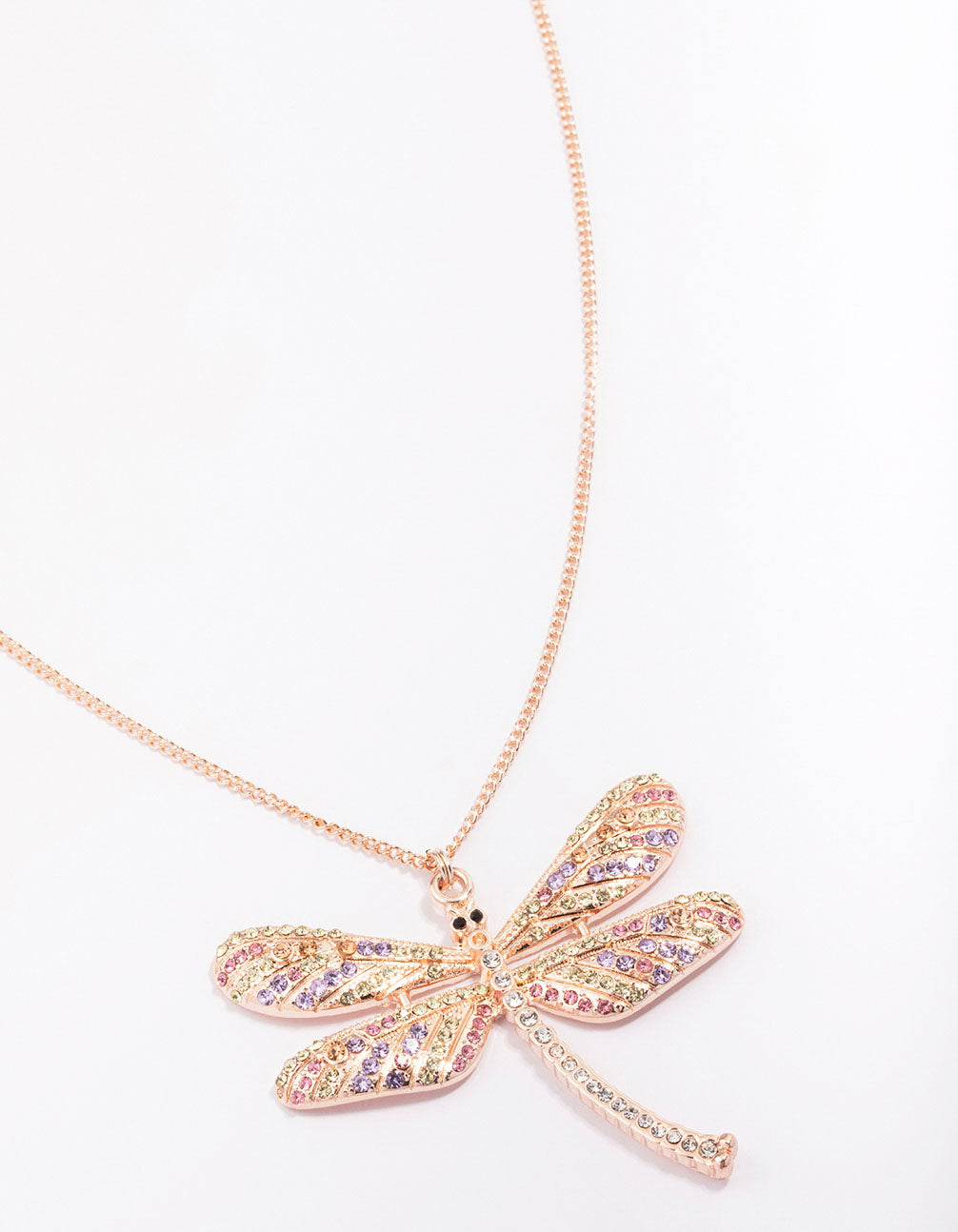 Rose Gold Dragonfly Cluster Diamante Pendant Necklace