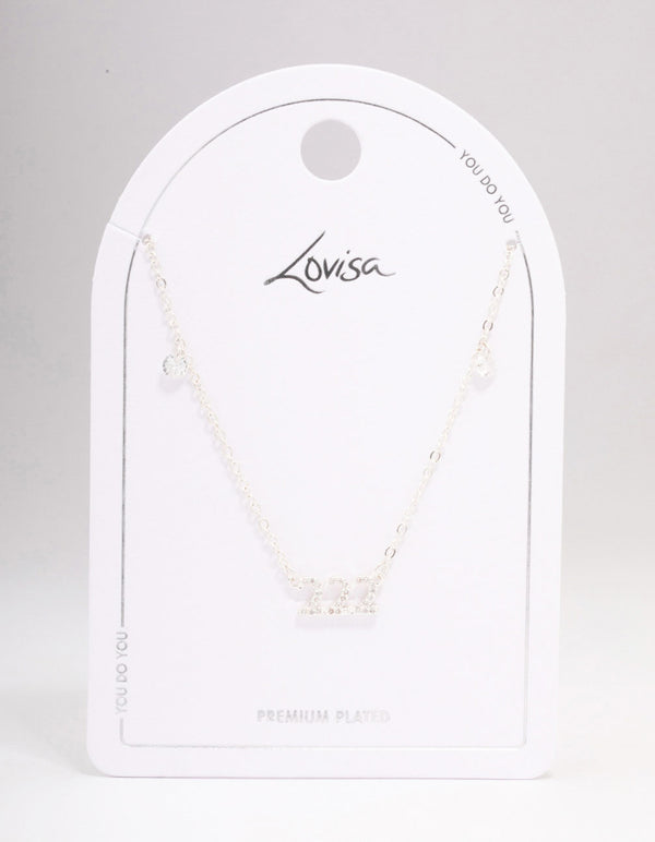 Silver Plated 222 Angel Number Cubic Zirconia Chain Necklace