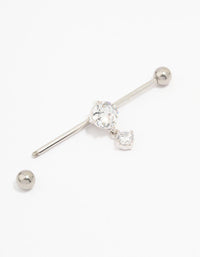 Surgical Steel Cubic Zirconia Drop Piercing Industrial Bar - link has visual effect only