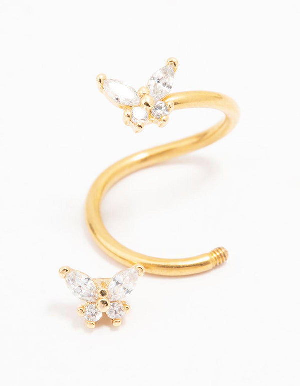 Gold Plated Surgical Steel Twisted Butterfly Belly Piercing