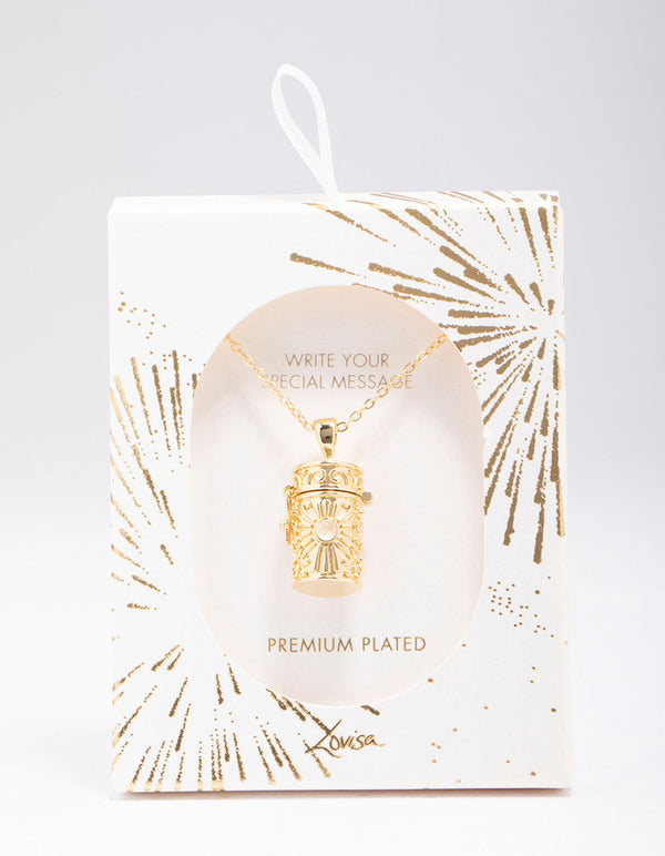 Gold Plated Barrel Locket Pendant Necklace