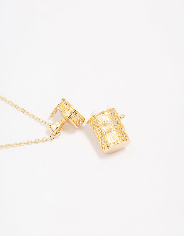 Gold Plated Barrel Locket Pendant Necklace
