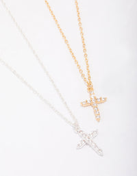 Gold & Silver Plated Cross Cubic Zirconia Pendant Necklace - link has visual effect only