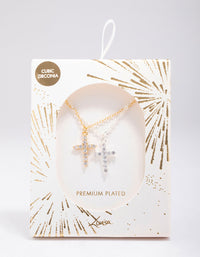Gold & Silver Plated Cross Cubic Zirconia Pendant Necklace - link has visual effect only