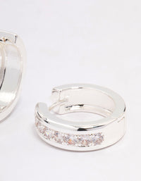 Silver Plated Cubic Zirconia Encased Huggie Hoops - link has visual effect only
