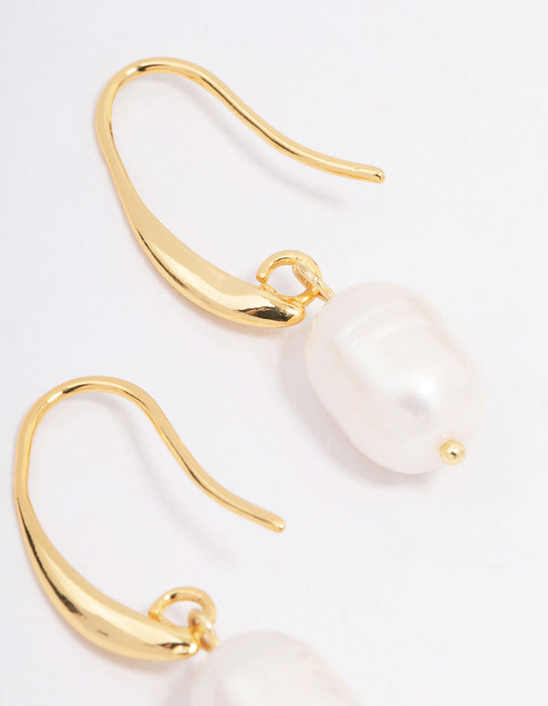 Gold Plated Freshwater Pearl Medium Hook Drop Earrings