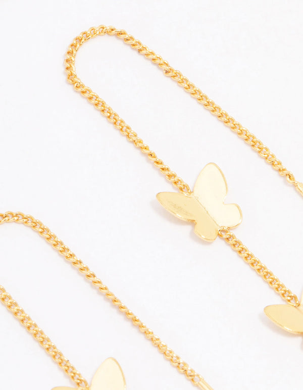 Gold Plated Butterfly Trio Drop Earrings