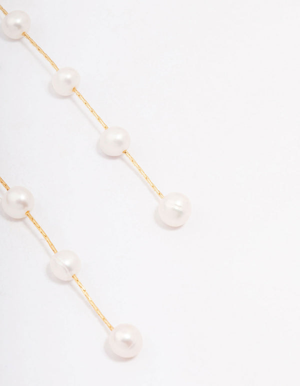 Gold Plated Freshwater Pearl Long Drop Earrings