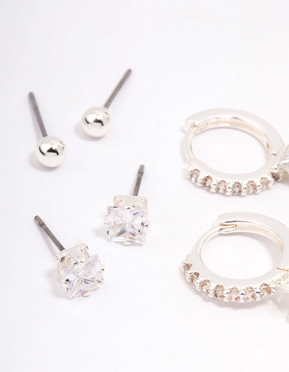 Silver Plated Princess Huggie Hoop Earring 4-Pack