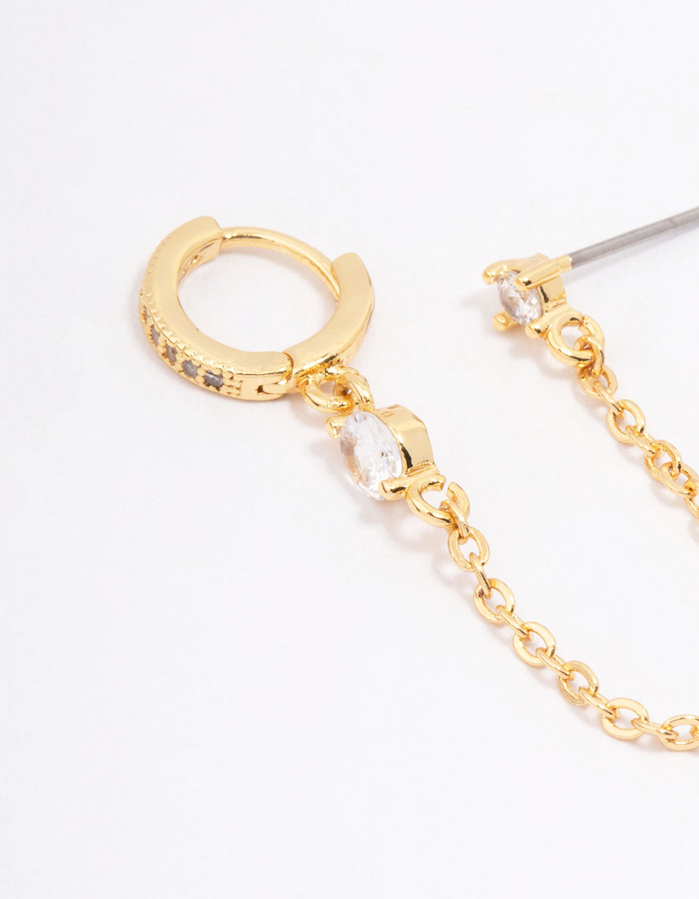 Gold Plated Cubic Zirconia Pave Huggie Chain Earring Pack