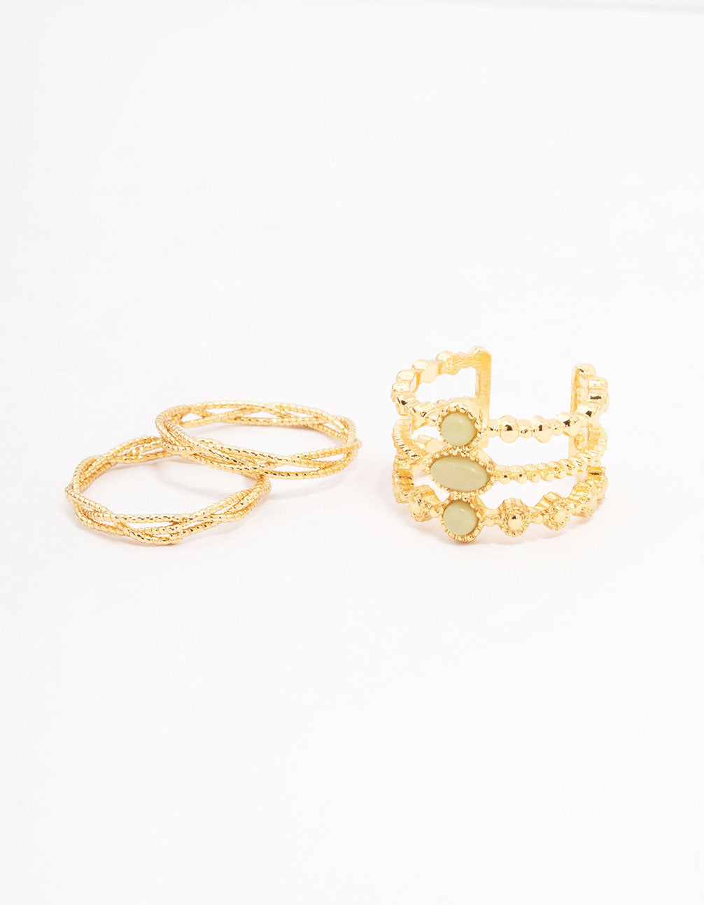 Gold Plated Trio Stone Woven Ring Pack