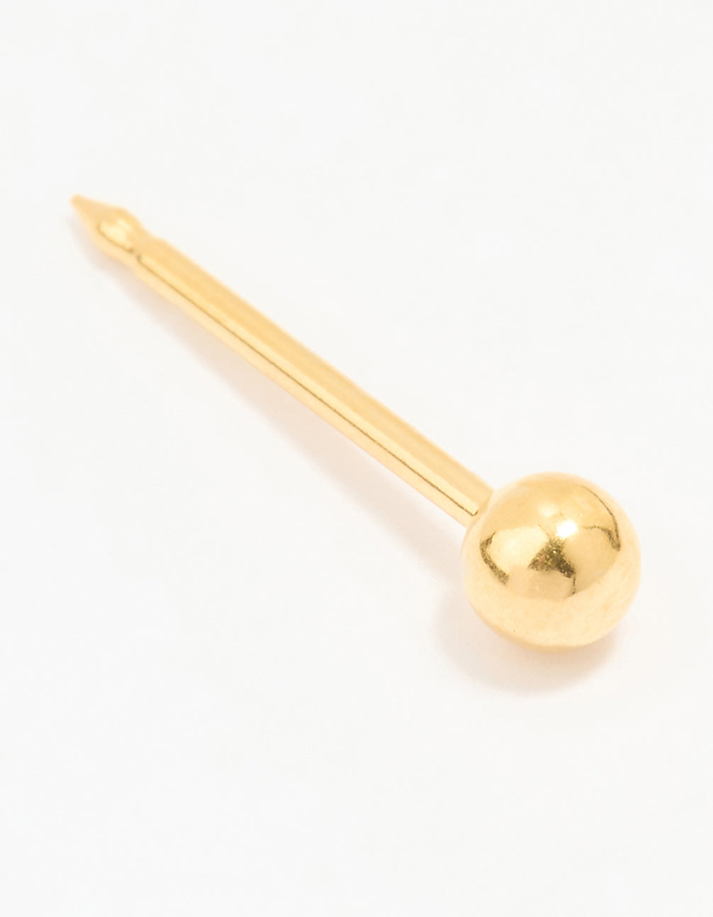 Featuring a ball design crafted from 24K gold plated surgical stainless steel with stud closure front view