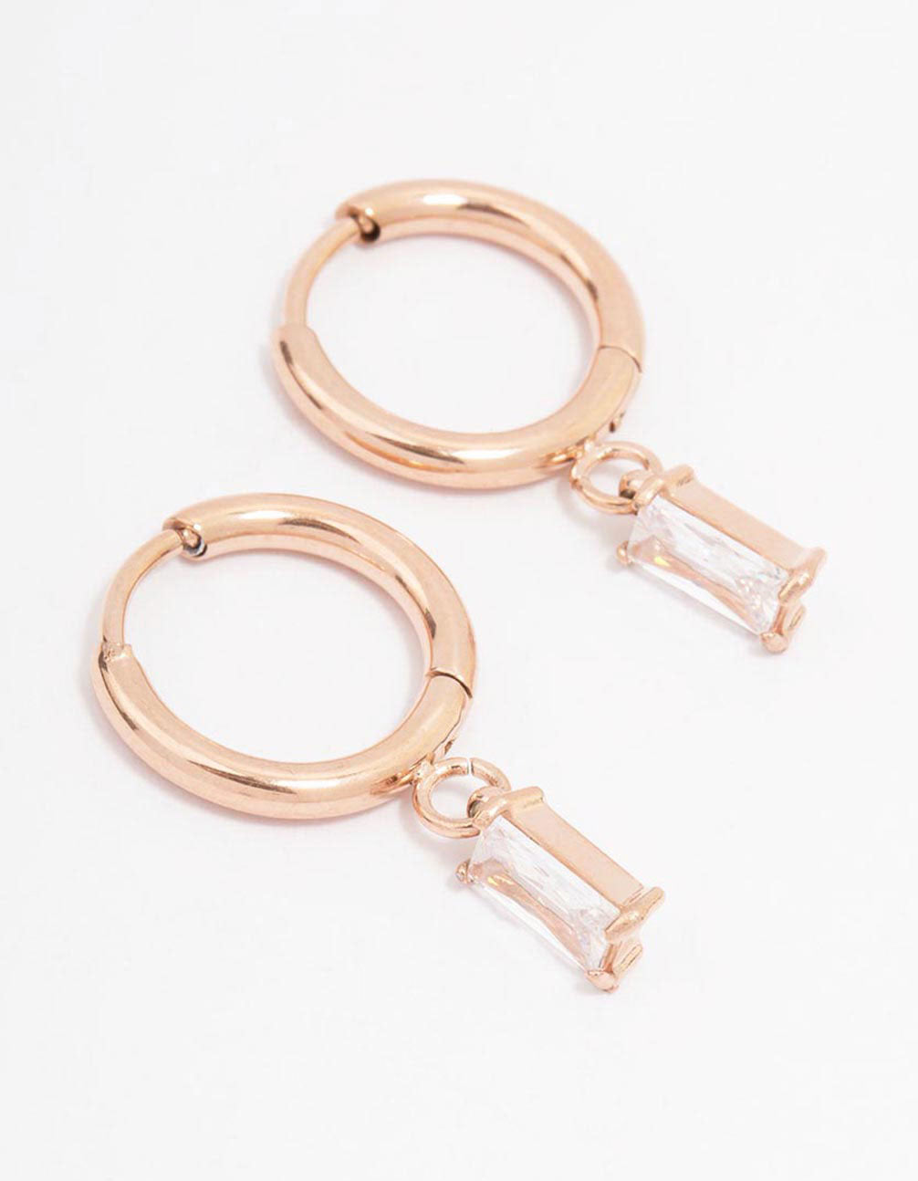 Rose Gold Plated Surgical Steel Square Cubic Zirconia Hoop Earrings