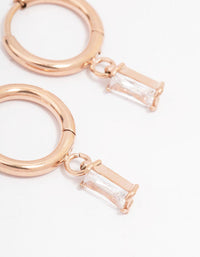 Rose Gold Plated Surgical Steel Square Cubic Zirconia Hoop Earrings - link has visual effect only