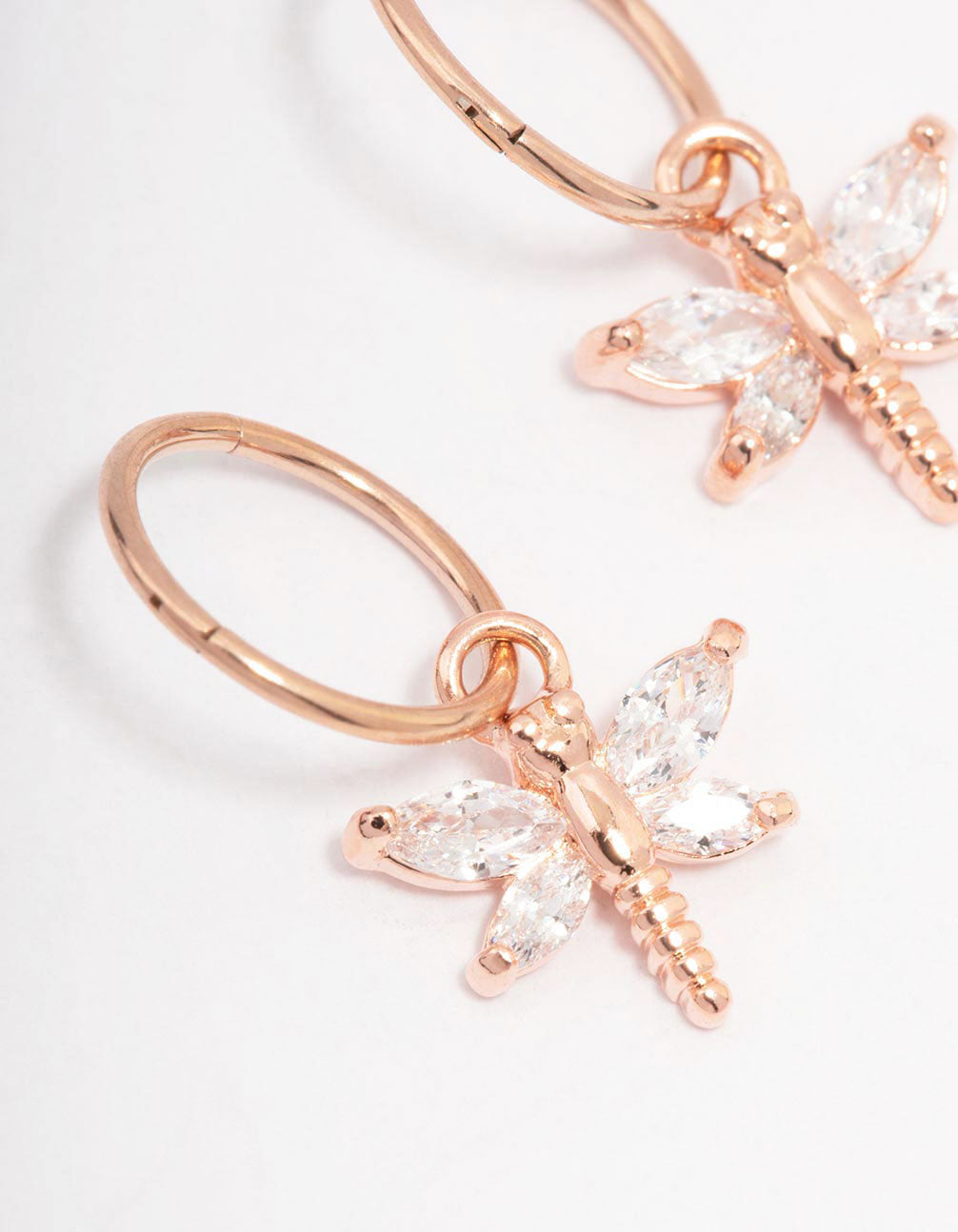 Rose Gold Plated Surgical Steel Cubic Zirconia Dragonfly Hoop Earrings