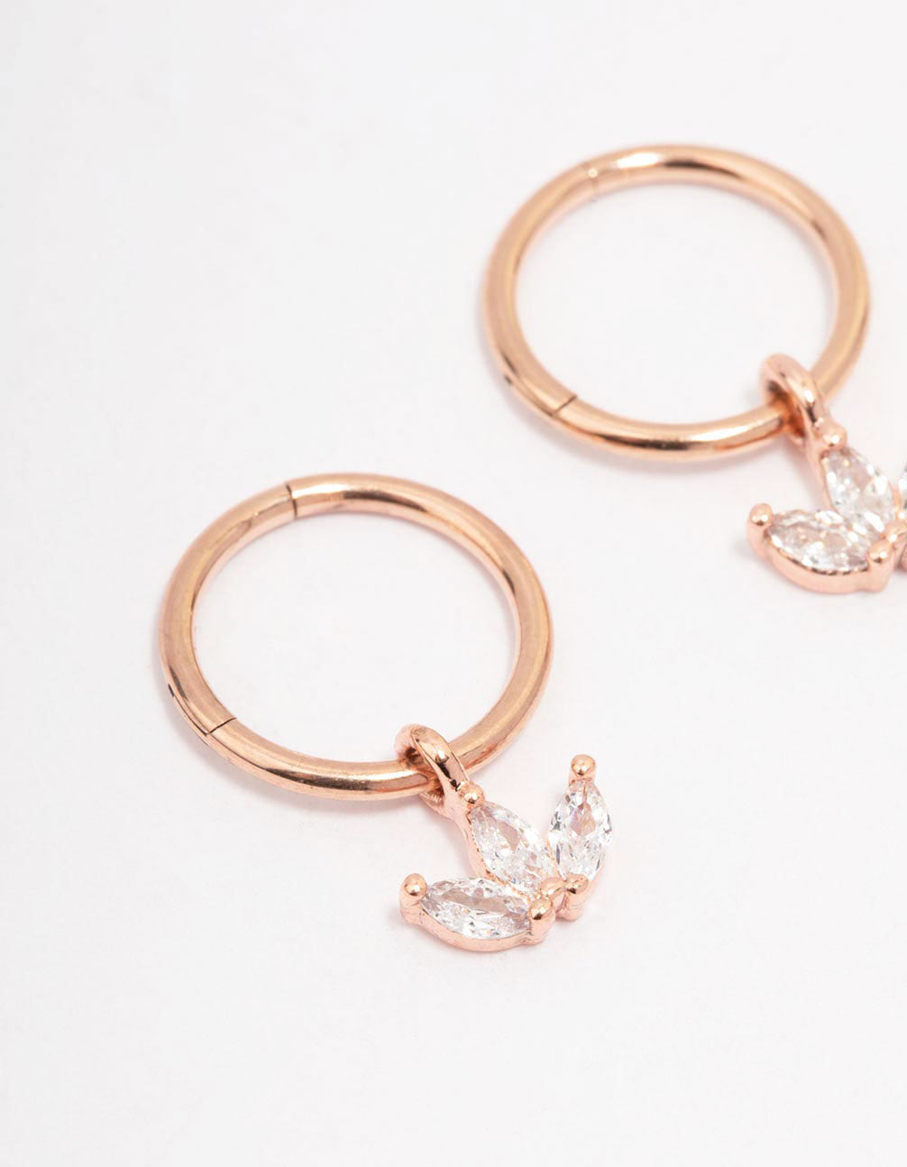 Rose Gold Plated Surgical Steel Cubic Zirconia Trio Marquise Hoop Earrings