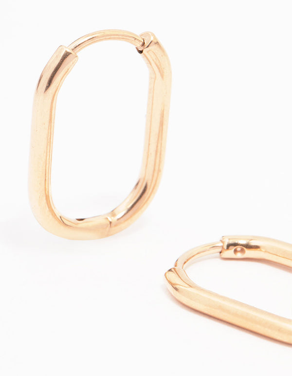 Rose Gold Plated Surgical Steel Rounded Rectangular Hoop Earrings