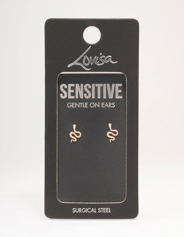 Rose Gold Plated Surgical Steel Polished Snake Stud Earrings