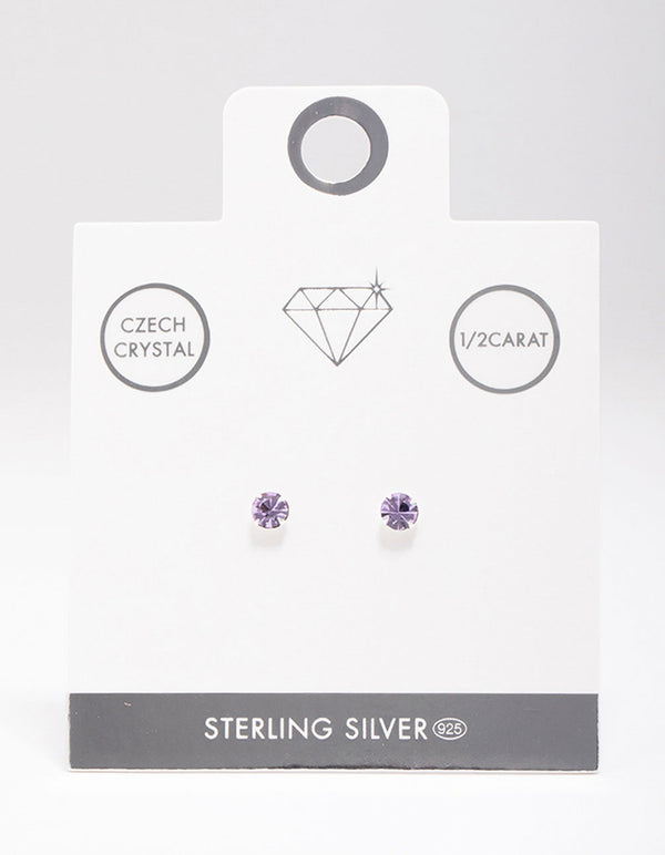 Sterling Silver Lilac Czech Crystal Small Stud Earrings