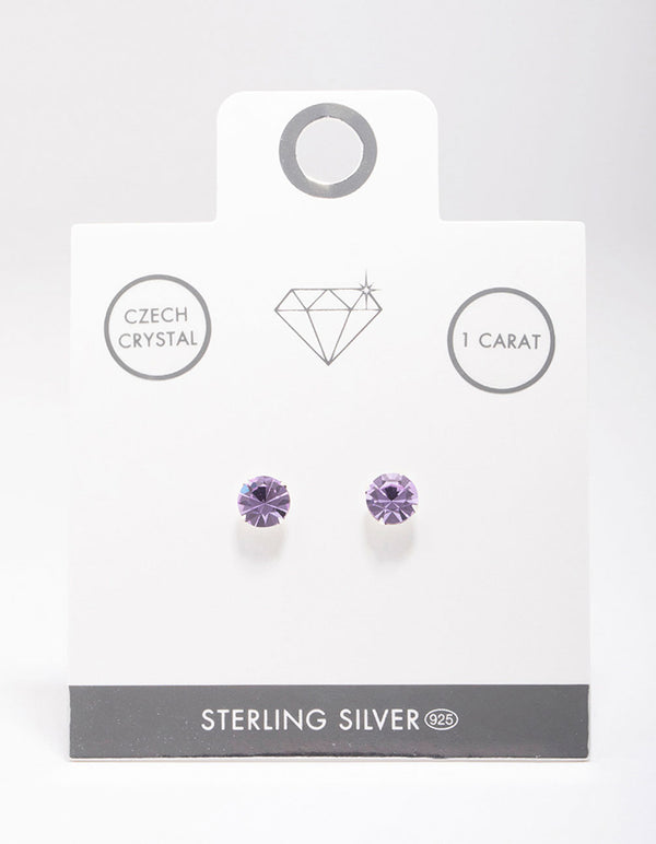 Sterling Silver Lilac Czech Crystal Stud Earrings