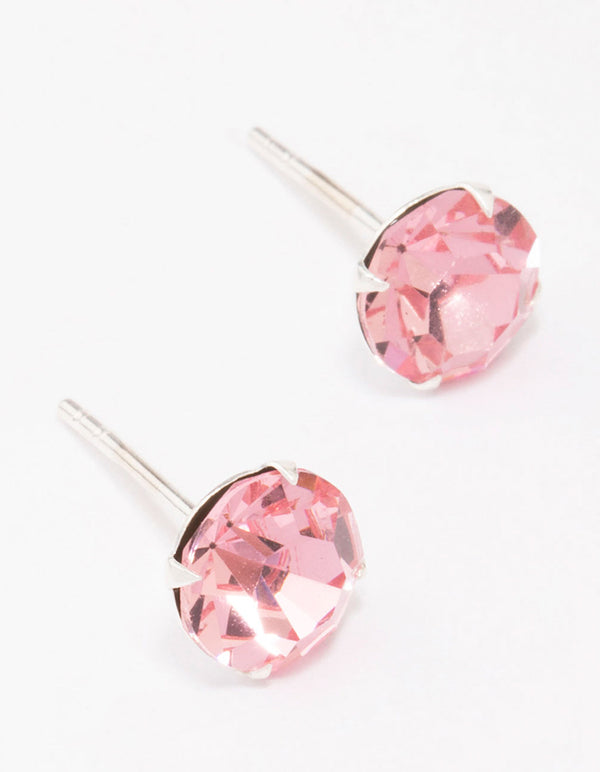 Sterling Silver Pink Czech Crystal Stud Earrings