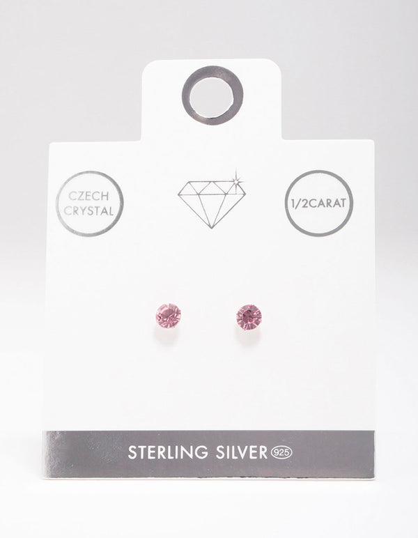 Sterling Silver Pink Czech Crystal Small Stud Earrings