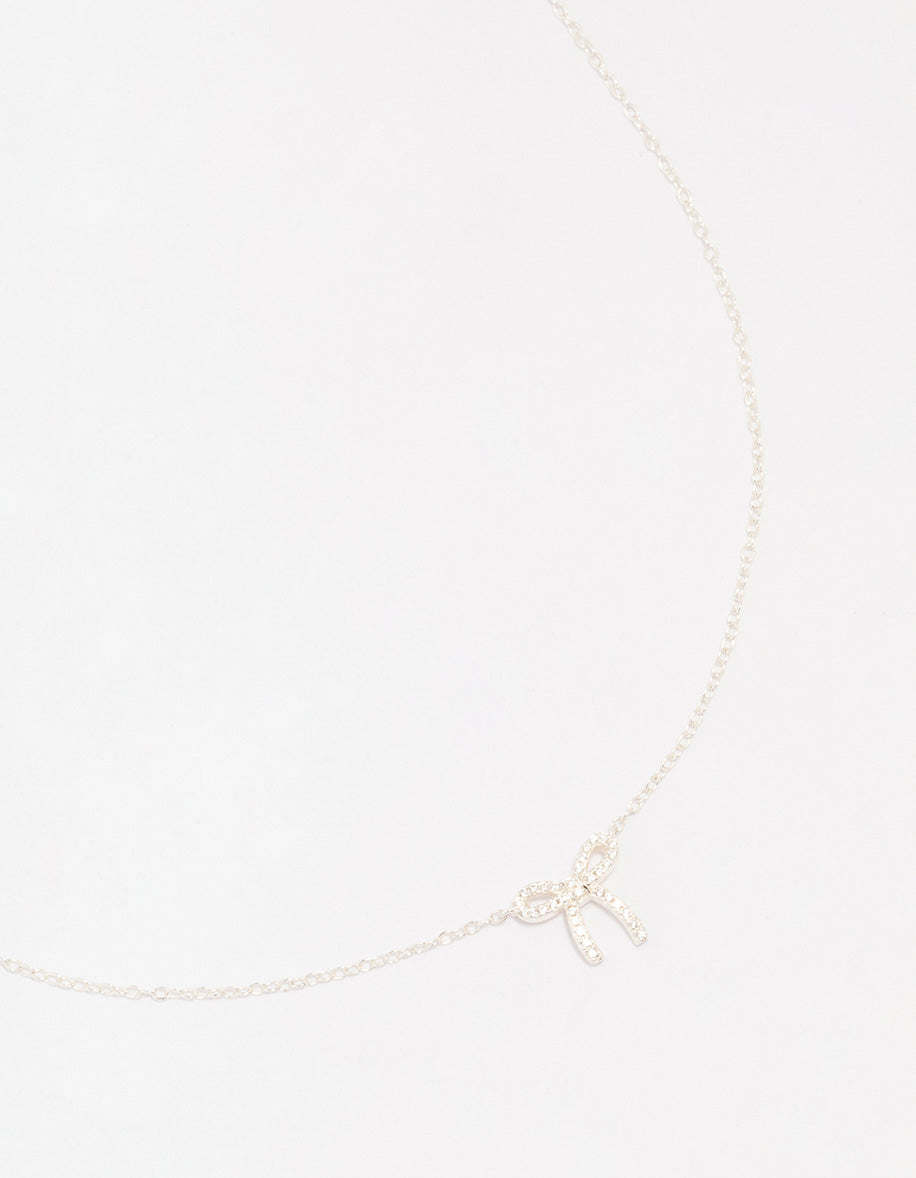 Sterling Silver Cubic Zirconia Bow Pendant Necklace