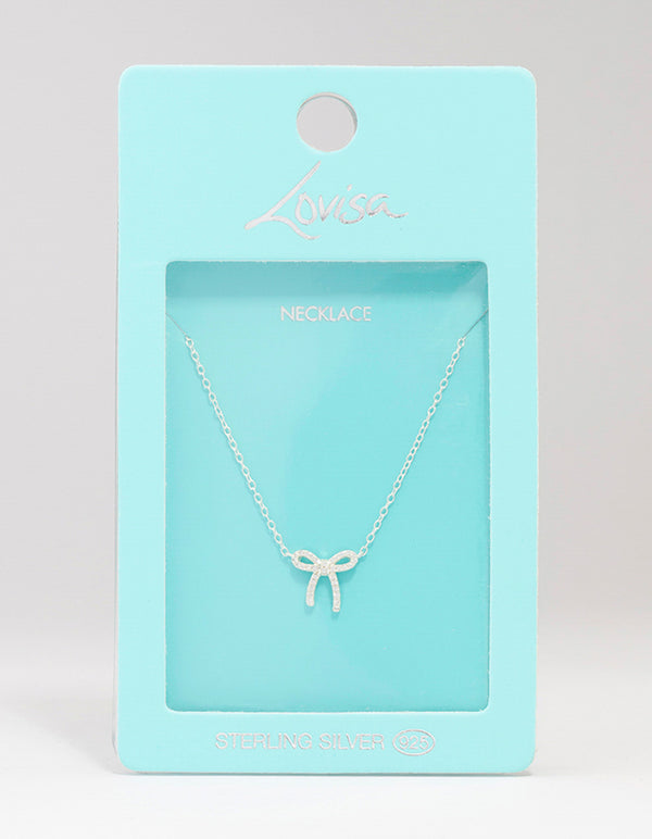 Sterling Silver Cubic Zirconia Bow Pendant Necklace