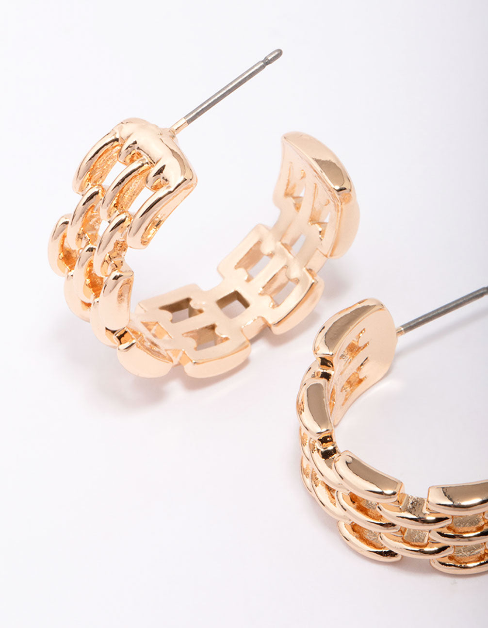 Gold Rectangular Link Huggie Hoop Earrings