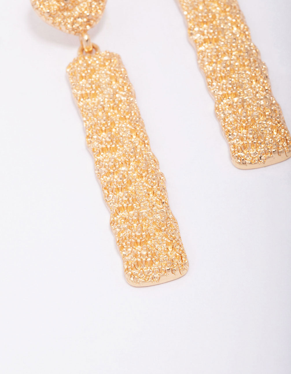 Gold Long Rectangular Textured Drop Earrings