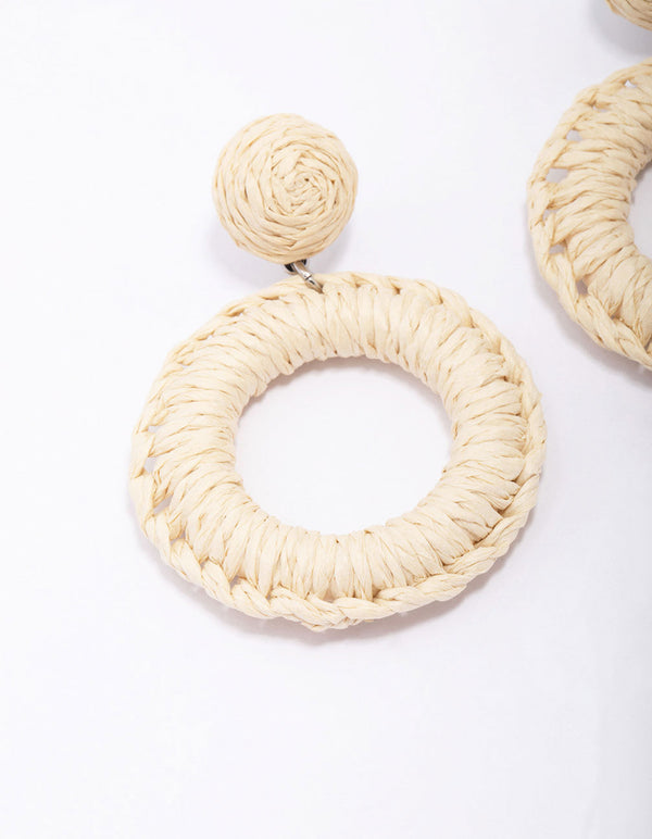 Cream Raffia Wrapped Circle Drop Earrings