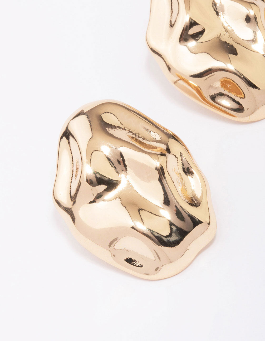 Gold Molten Oval Stud Earrings