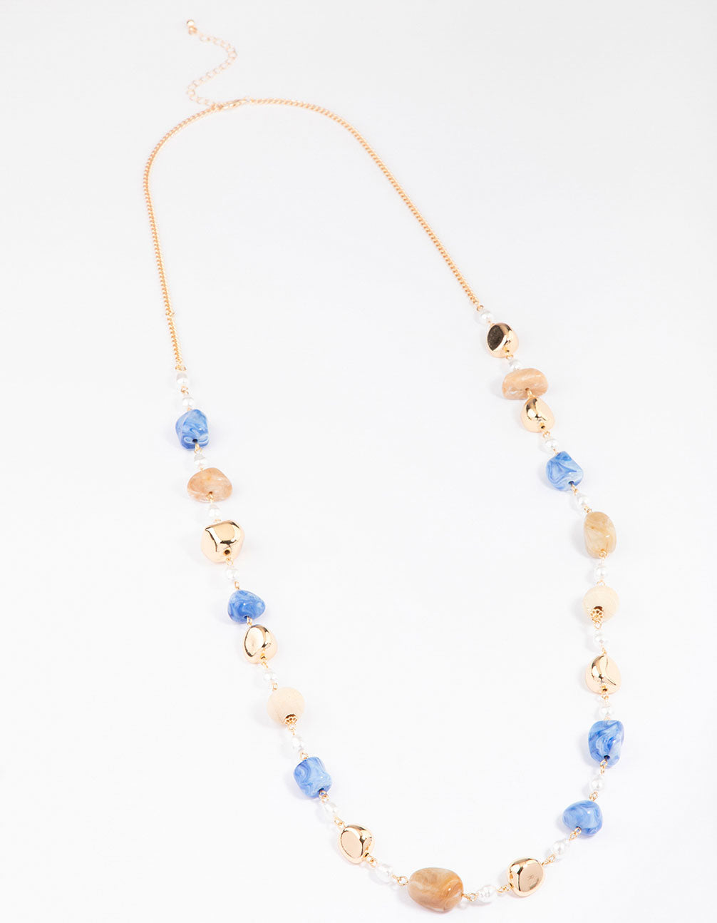 Gold Mixed Bead Long Necklace