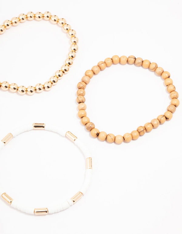 Gold & Wooden Beaded Bracelet 5-Pack