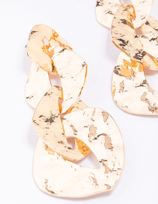 Gold Textured Chain Link Drop Earrings