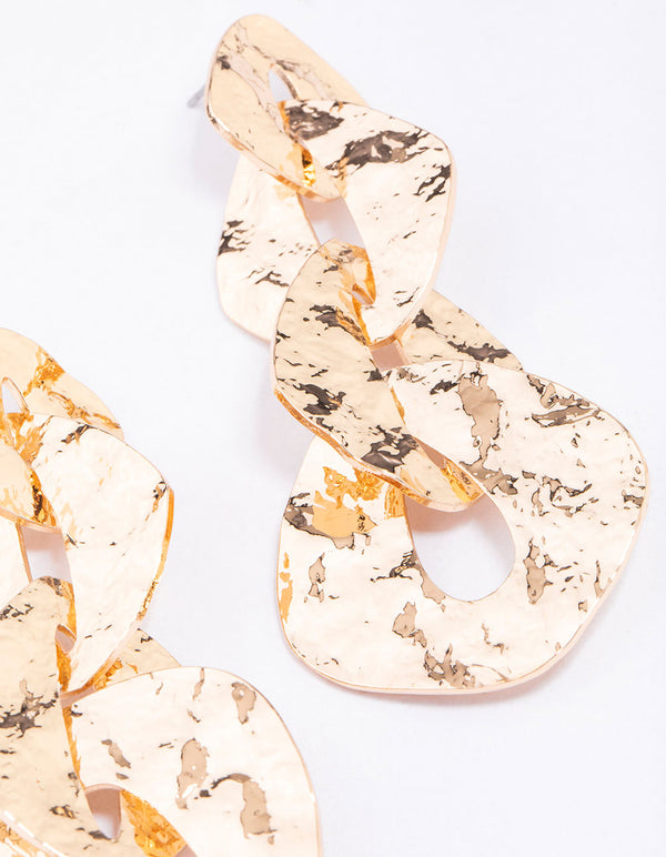 Gold Textured Chain Link Drop Earrings
