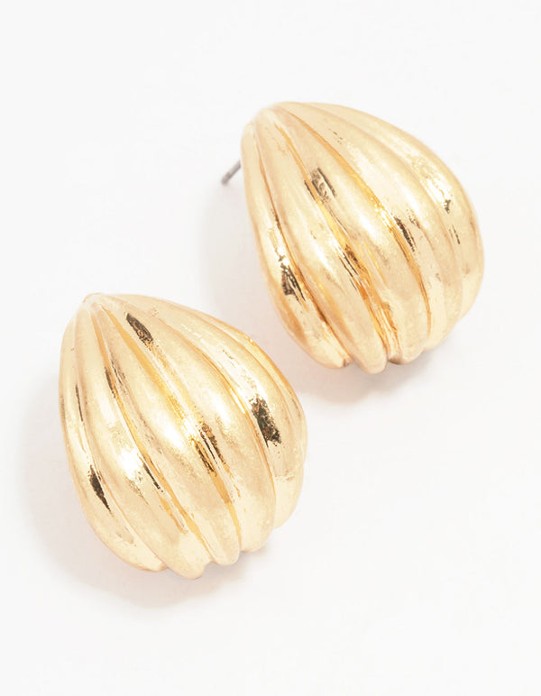 Worn Gold Ribbed Textured Drop Earrings