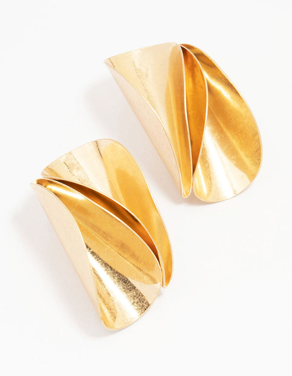 Worn Gold Folded Stud Earrings