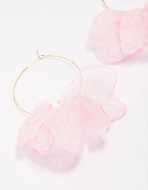 Pink Fabric Petal Hoop Earrings