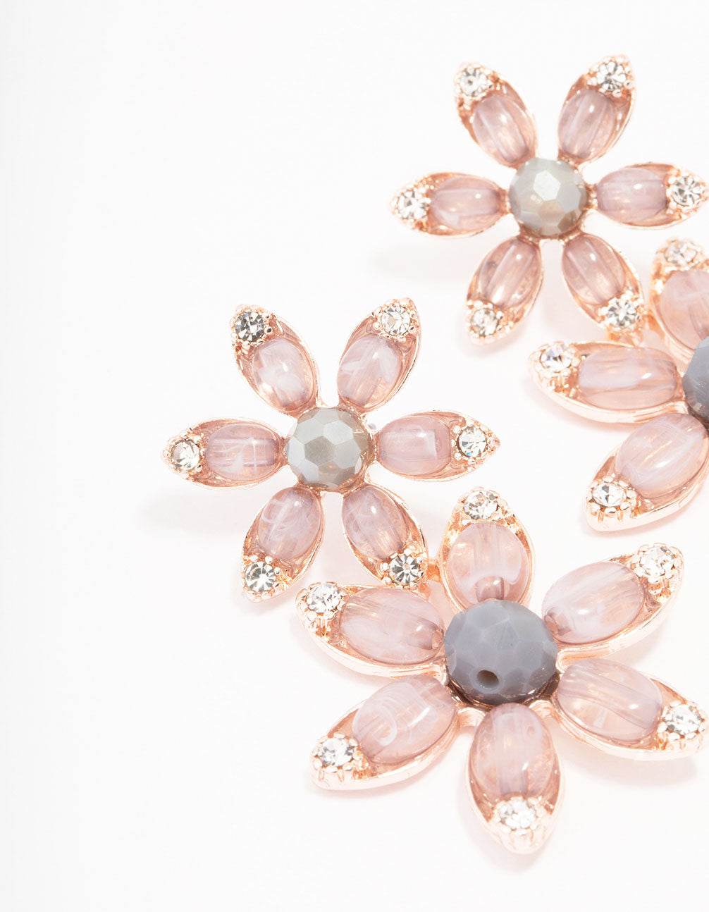 Rose Gold Flower Beaded Drop Earrings